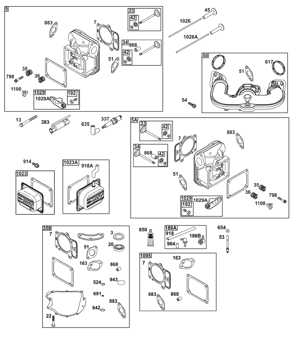 Cylinder Head Group Diagram and Parts List for 44C777-0010-G1 400000 - 699999 Briggs and Stratton Engine